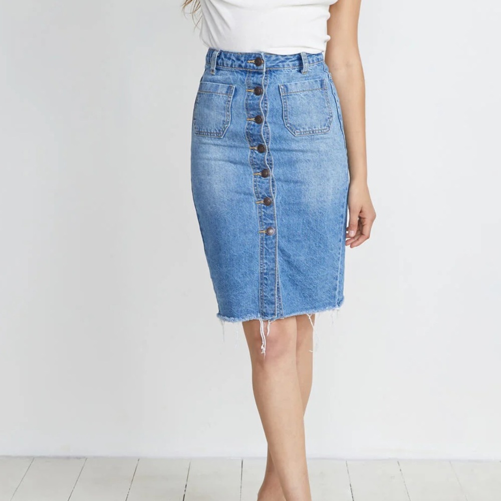 NWT Marine Layer Brooke Denim Button Front Midi Skirt